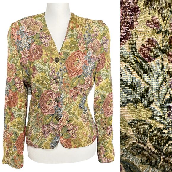 Vintage Ann Taylor Floral Tapestry Blazer Jacket Size 10 Made in USA - Picture 1 of 10